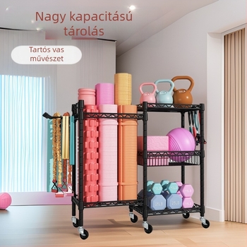 Háromszintes acél tárolópolc jóga matracok és súlyzók számára – otthoni edzőterem