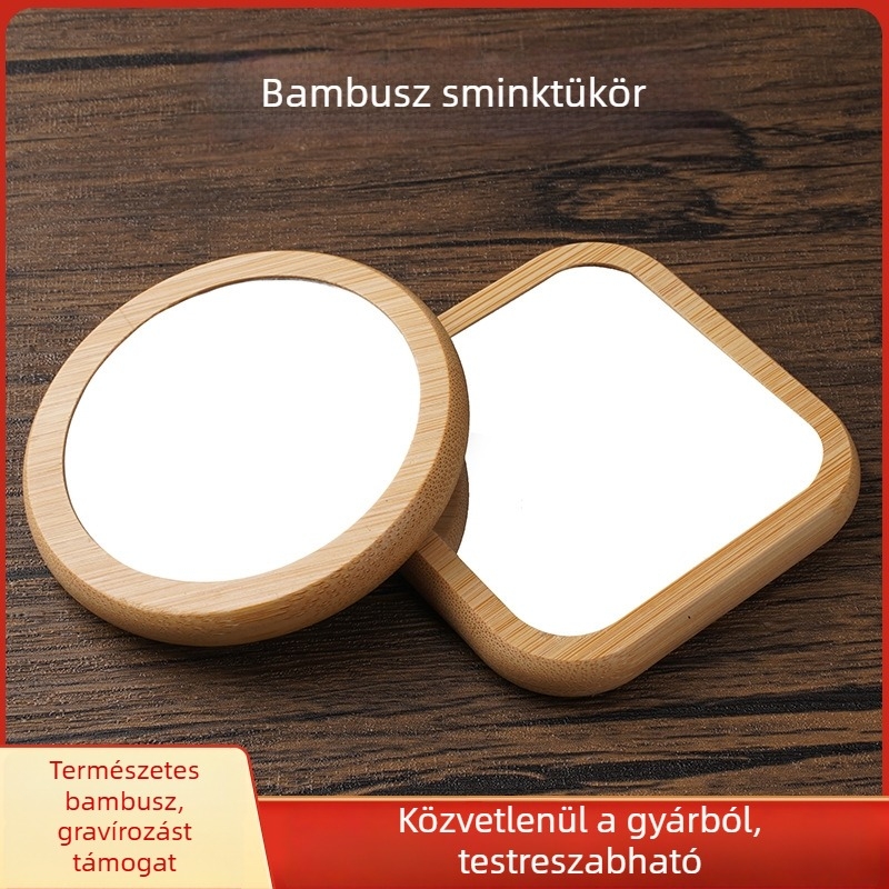 Tömörfa sminktükör, kompakt, kézben tartható, mini tükör kerek és négyszögletes formával