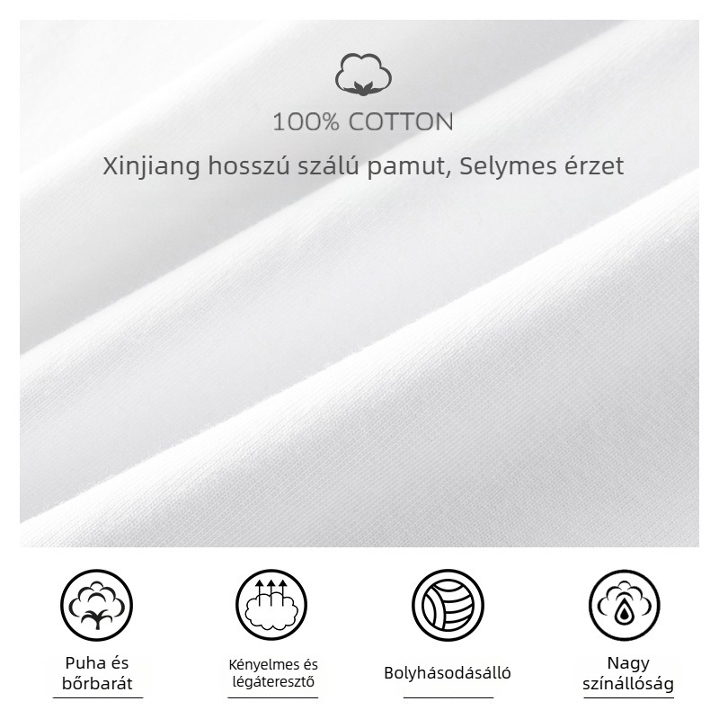 Férfi hosszú ujjú 100% pamut póló betűk nyomtatással, geometriai mintával, kerek nyakkal