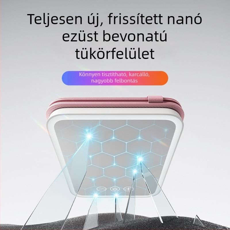 Asztali LED sminktükör, összecsukható, HD, kompakt és hordozható diákszobához