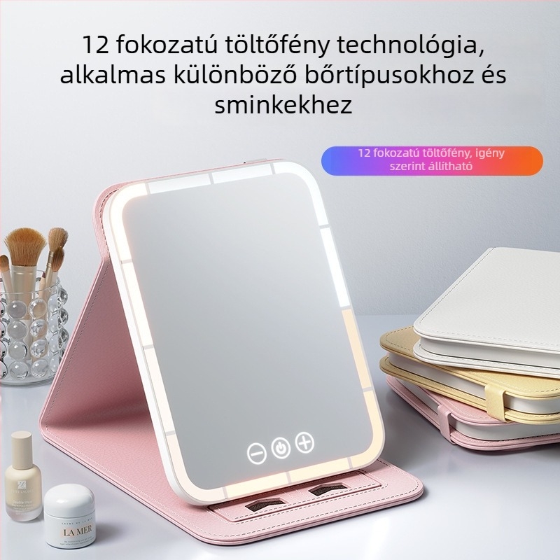 Asztali LED sminktükör, összecsukható, HD, kompakt és hordozható diákszobához