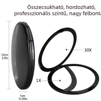 Sminktükör 10x–40x nagyítás, hordozható, összecsukható, fedéllel