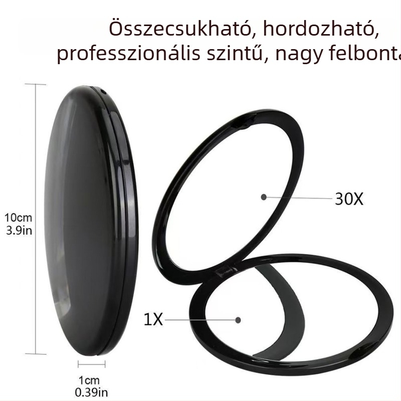 Sminktükör 10x–40x nagyítás, hordozható, összecsukható, fedéllel