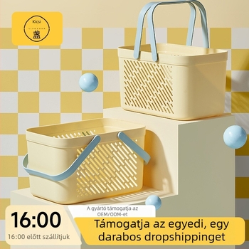 Kék üreges fürdőkosár lefolyónyílásokkal – műanyag fürdőszobai tároló