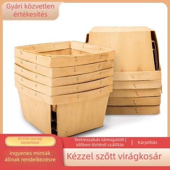 Négyzet alakú fa cellulózból készült bogyós kosár, egyszer használatos, természetes