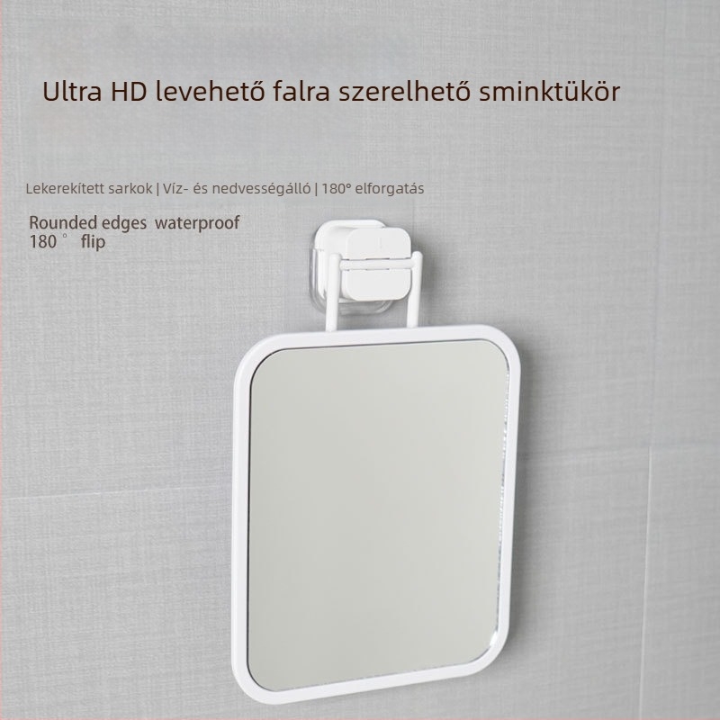 HD falra szerelhető sminktükör, fúrás nélkül, tapadó ragasztóval, fürdőszobai kozmetikai tükör, összecsukható