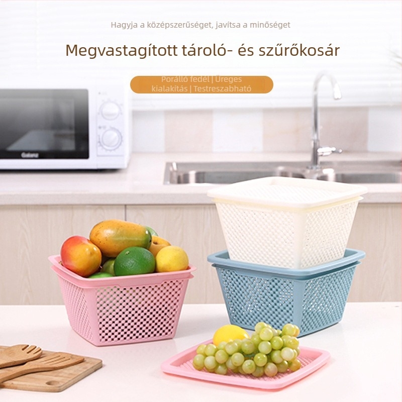 Duoduo Plastic vastagított műanyag tároló kosár leeresztővel, konyhai mosáshoz zöldségek és gyümölcsök számára, modell 751