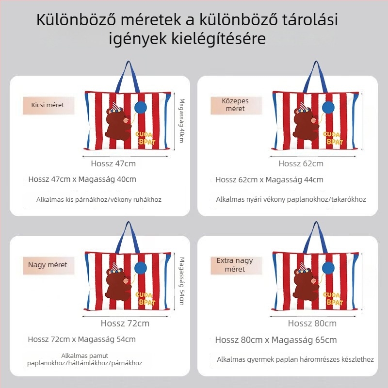 Gyerekeknek szánt paplan-tároló táska – por- és vízálló, nagy kapacitású, rajzfilmfigurás dizájn