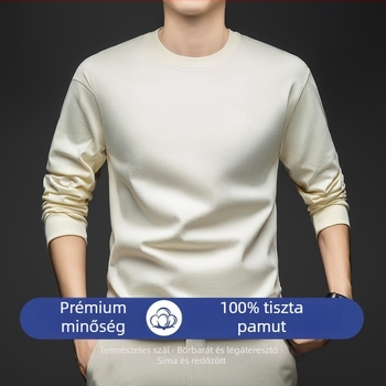 Férfi 100% pamut kerek nyakú hosszú ujjú felső, egyszínű, sportos mindennapi viselet