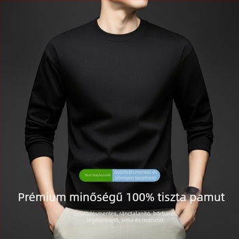Férfi 100% pamut kerek nyakú hosszú ujjú felső, egyszínű, sportos mindennapi viselet