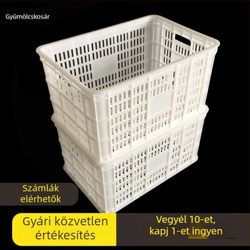 Fehér téglalap alakú műanyag kosár gyümölcsök és zöldségek számára, megerősített kerettel, nagy méret