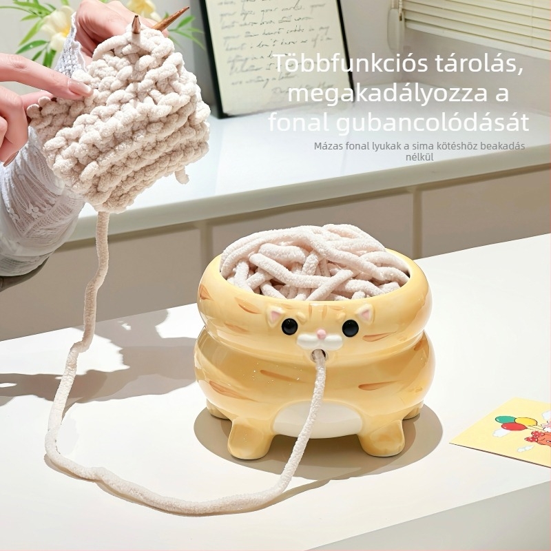 Aranyos és kreatív kerámia fonal tároló állvány, kézzel készített horgolás DIY szervező, multifunkcionális tároló tál