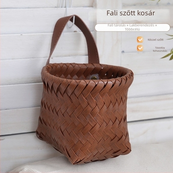 Vintage falra szerelhető tárolókosár műanyag rattan-imitációval, bejárathoz, nagy kapacitású a kulcsok, apró tárgyak és nassolnivalók számára