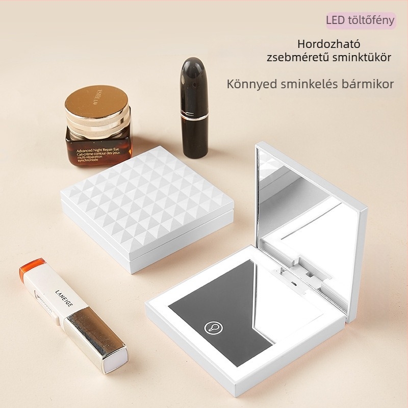 Összecsukható LED sminktükör, könnyű, hordozható, kétoldalú HD sminktükör fedéllel