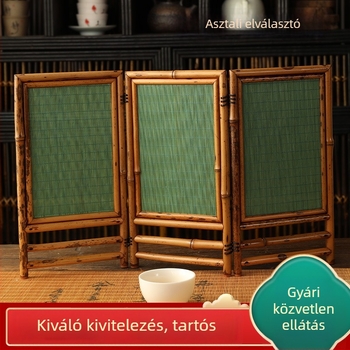 Kínai stílusú bambusz paraván üregesen faragott motívumokkal, teázóasztalra való kiállításhoz