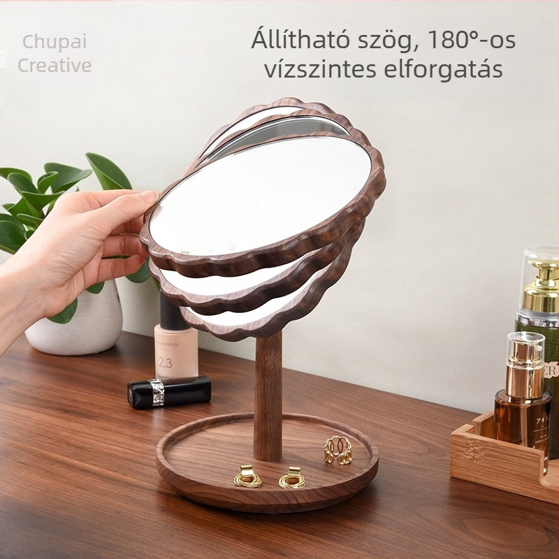 Diófából készült sminktükör – tömörfa asztali tükör, vintage stílus
