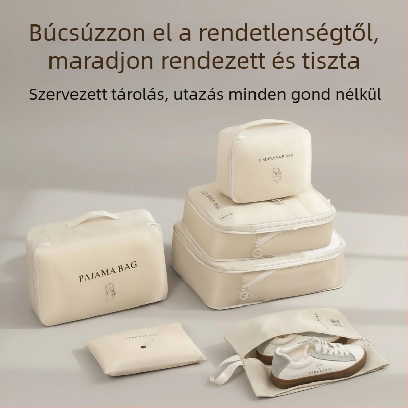 Hat részes twill szövésű utazási tároló táska, bőrönd elválasztó és hordozható ruházat- és nadrág rendező