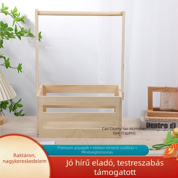 Fából készült babaszobai fürdető tárolókosár fogantyúval – fürdető termékek, játékok és ruhák tárolására