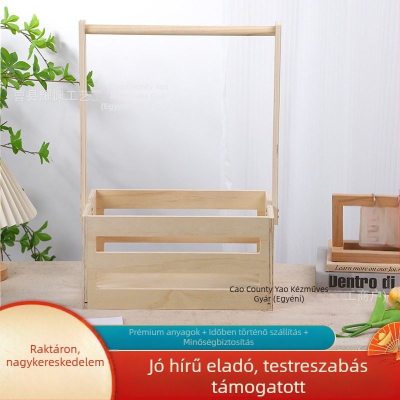 Fából készült babaszobai fürdető tárolókosár fogantyúval – fürdető termékek, játékok és ruhák tárolására