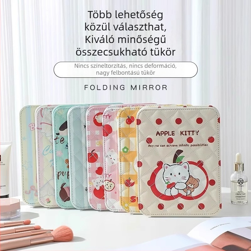 Nagy méretű összecsukható sminktükör, álló sminkasztal-stílusú, hordozható HD utazótükör vastag kerettel