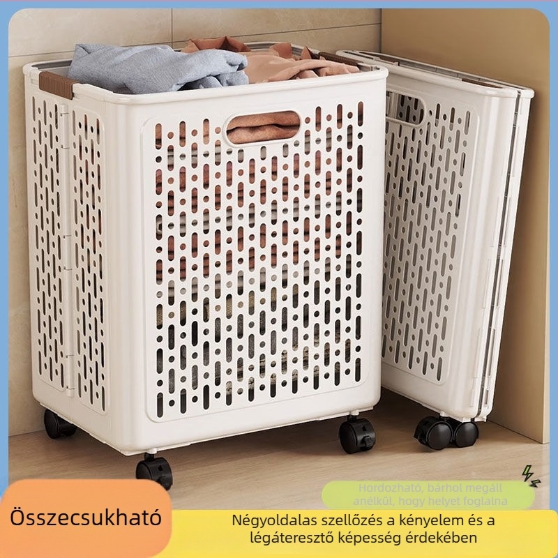 Összecsukható ruhaszennyes kosár kerekekkel, extra nagy