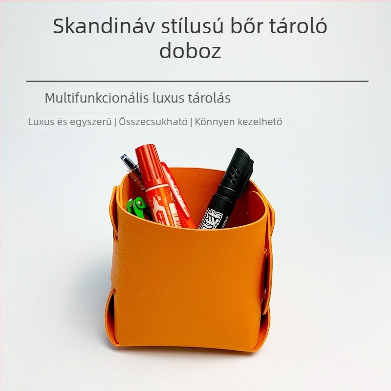 Kis bőr tárolókosár az asztalhoz, PU összecsukható kozmetikai rendező