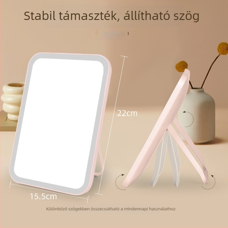 Asztali sminktükör okos LED-világítással, HD világítás, összecsukható kivitel
