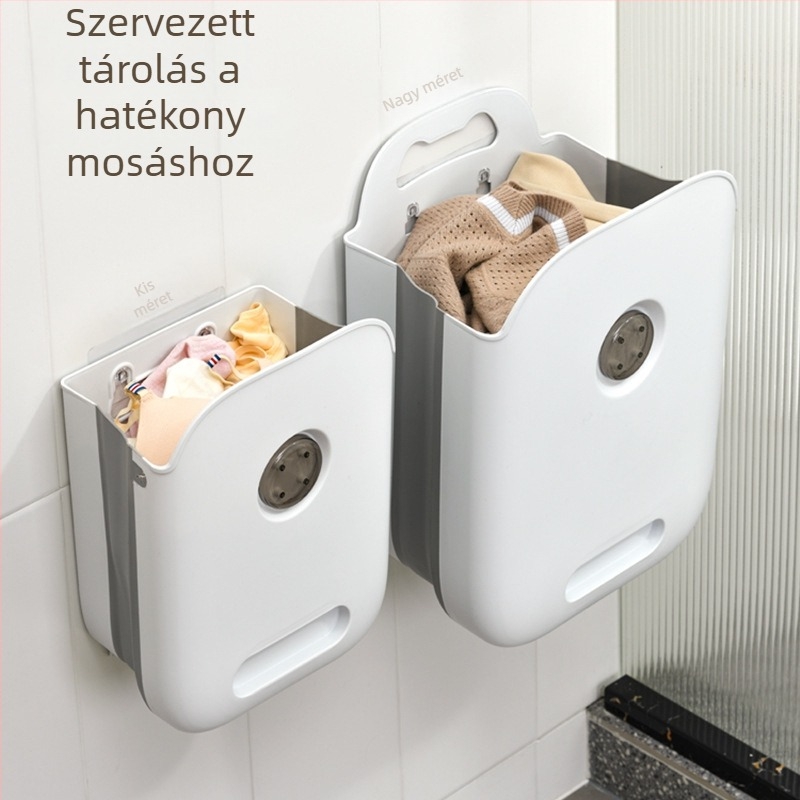 Összecsukható piszkos ruhák kosara a fürdőszobába, felakasztható, nagy kapacitású