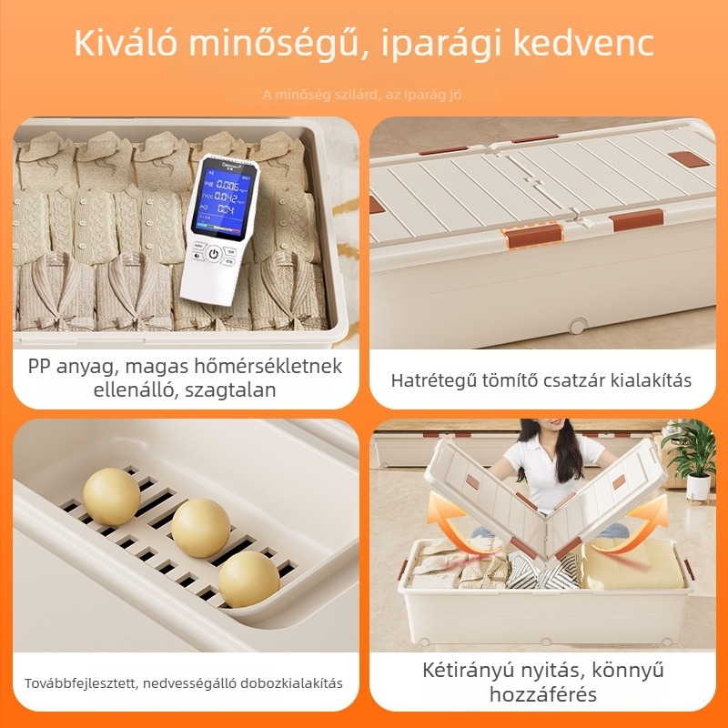 Ágy alatti műanyag tárolóedény fedéllel, dupla rekesz, görgők, játékokhoz