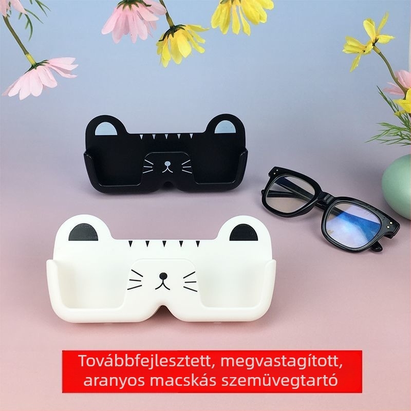 Falihoz szerelhető macska mintás szemüvegtartó – tárolás és bemutatás hálószobában és fürdőszobában