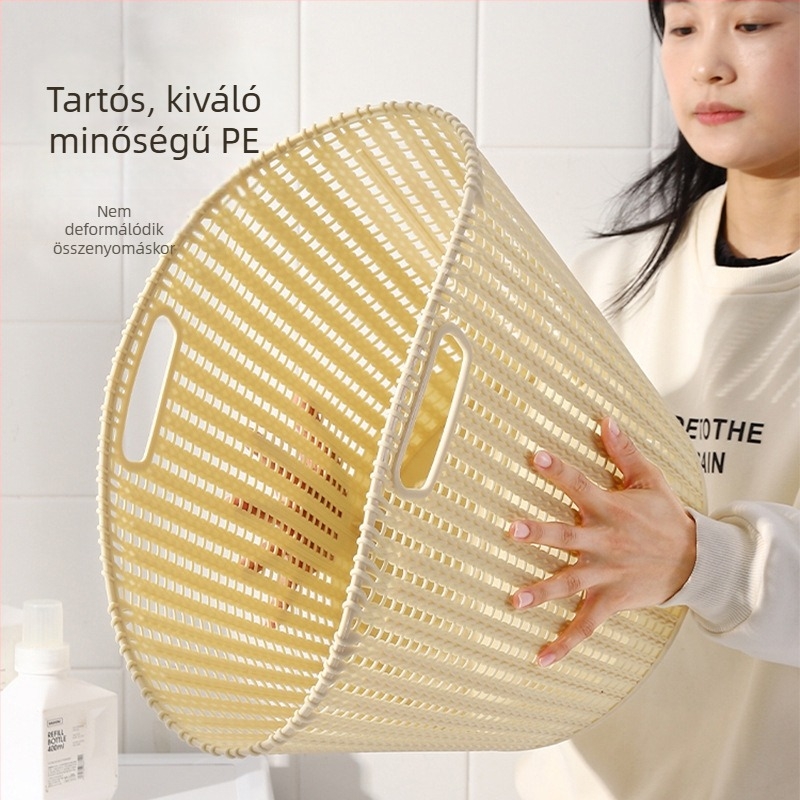 Funa PE puha anyagú mosókosár, rattan-szerű dizájn, otthoni fürdőszobai ruhatároló kosár