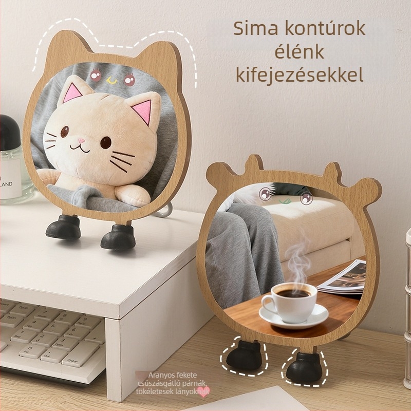 Összecsukható sminktükör asztali használatra, fa keret, egyoldalas, rajzfilmszerű hercegnő dizájn