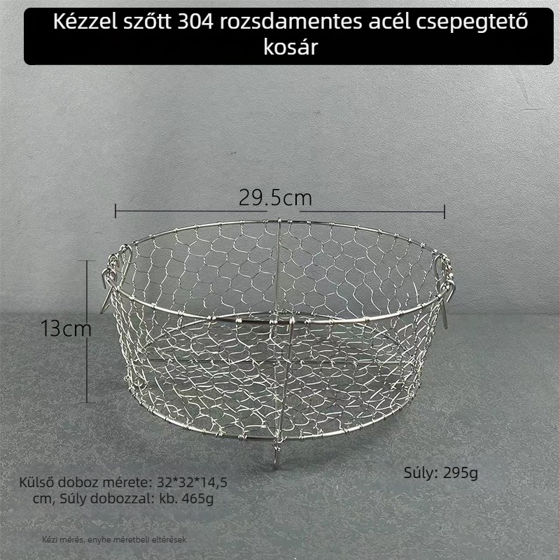Hin kézzel készített konyhai leeresztő kosár 304 rozsdamentes acélból gyümölcsöknek, poharak és edények számára – új stílusú tároló