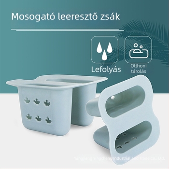 Mosogató lefolyó állvány és függő tároló kendők és szivacsok számára – kék, 17×16.5×9 cm