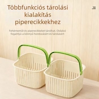 Műanyag hordozható tárolókosár fürdőszobába és mosáshoz, nagy kapacitású
