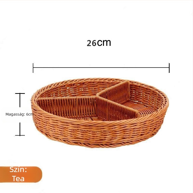 Megosztott műanyag rattan tárolókosár – Szőtt gyümölcs- és nasi tál a nappaliba, édességek, diófélék és aszalt gyümölcsök