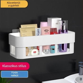 Fúrás nélküli falra szerelhető fürdőszobai tároló, erős, műanyag kosár