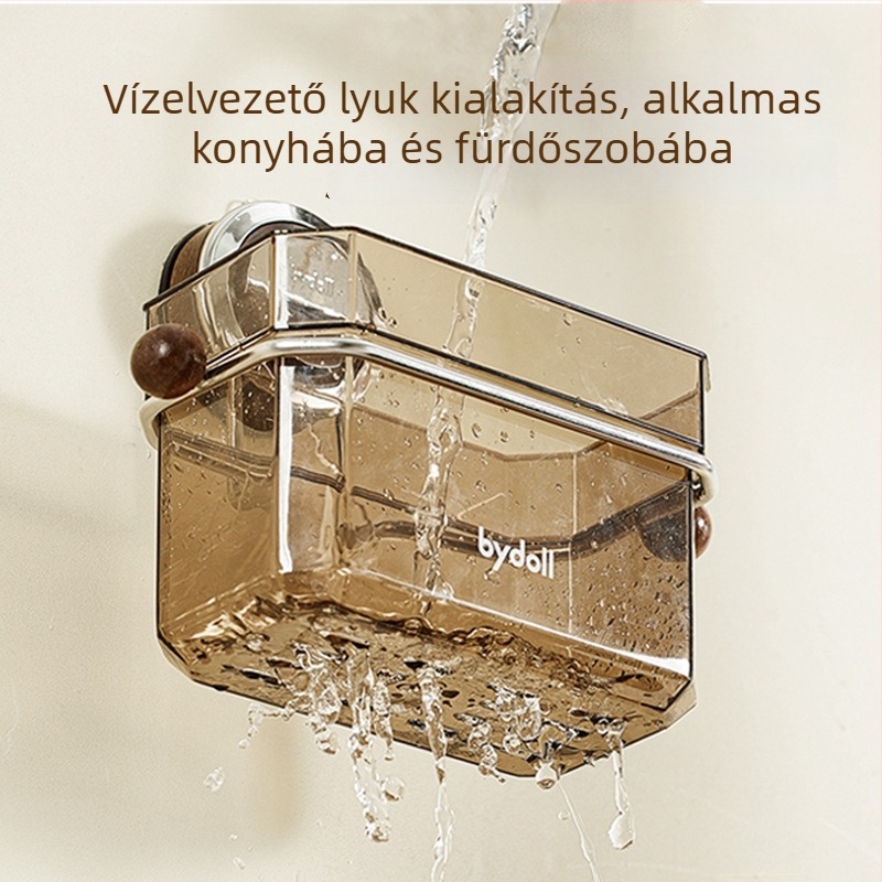 Fali falra szerelhető tárolókosár szívócsészékkel – fúrás nélküli, konyha és fürdőszoba