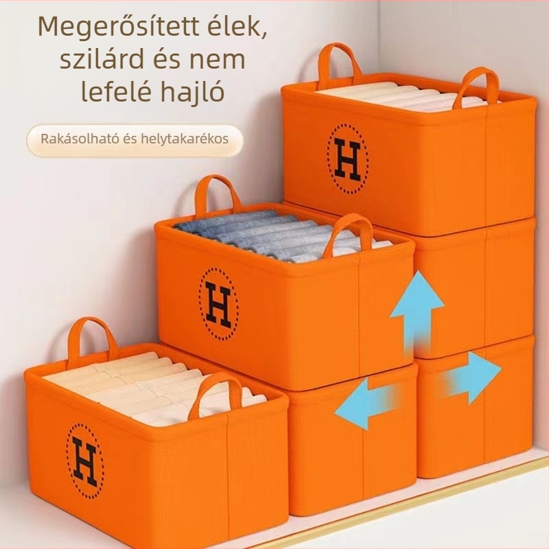 Narancssárga kompakt otthoni tárolókosár, modern minimalista dizájnú textile összecsukható szervező ruhákhoz és különböző holmikhoz