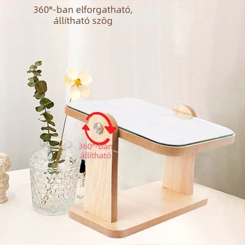 Fából készült asztali sminktükör, forgatható, egyoldalas, ideális íróasztalhoz, kollégiumi szobához vagy hálószobához, logó testreszabás elérhető