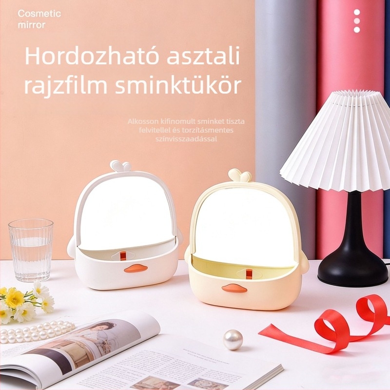 Sminktükör integrált tárolóval, hordozható asztali tükör otthoni használatra, állítható, kis tükör a fésűhöz