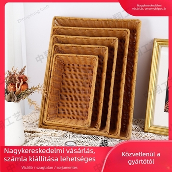 Rattan stílusú gyümölcs- és kenyérkosár – bemutatásra és tárolásra, rusztikus vidéki stílusú tárolókosár nassolnivalókhoz