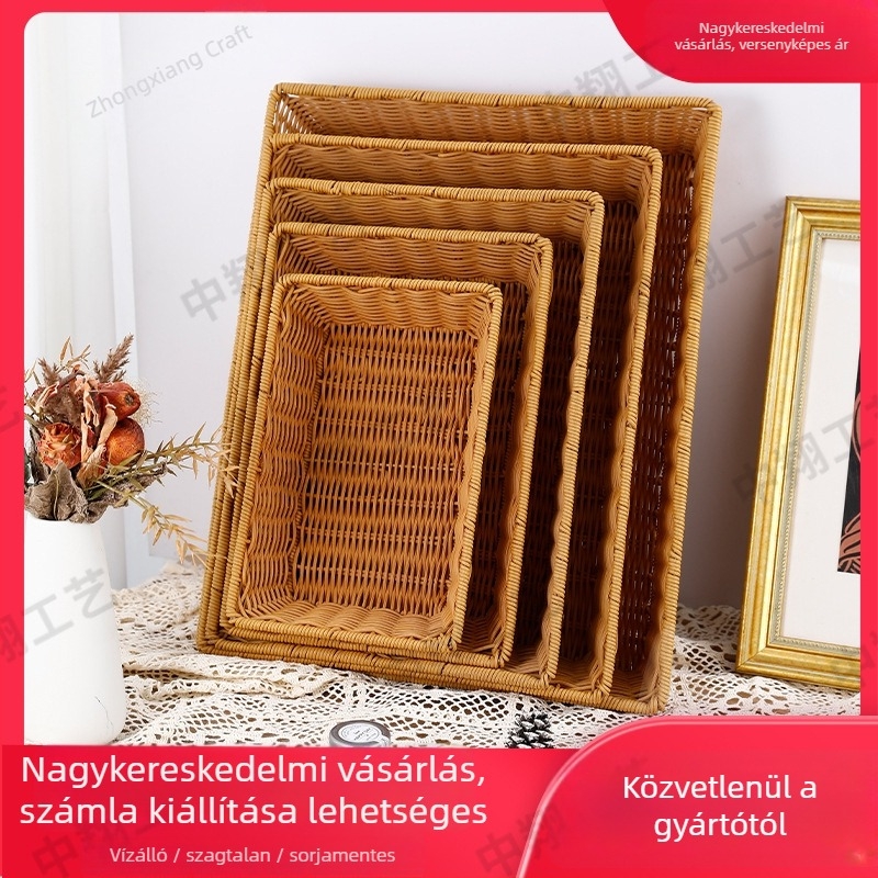 Rattan stílusú gyümölcs- és kenyérkosár – bemutatásra és tárolásra, rusztikus vidéki stílusú tárolókosár nassolnivalókhoz
