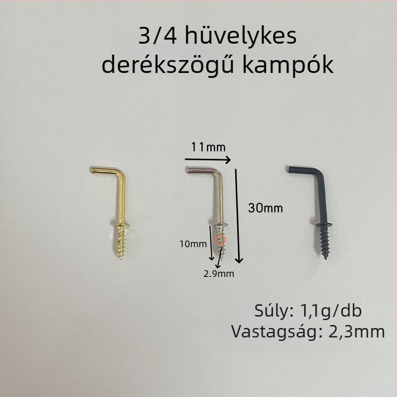 3/4 hüvelykes derékszögű horog, L-alakú, öncsavaró horog, négyszögletes görbült horog, 100 darabos csomag