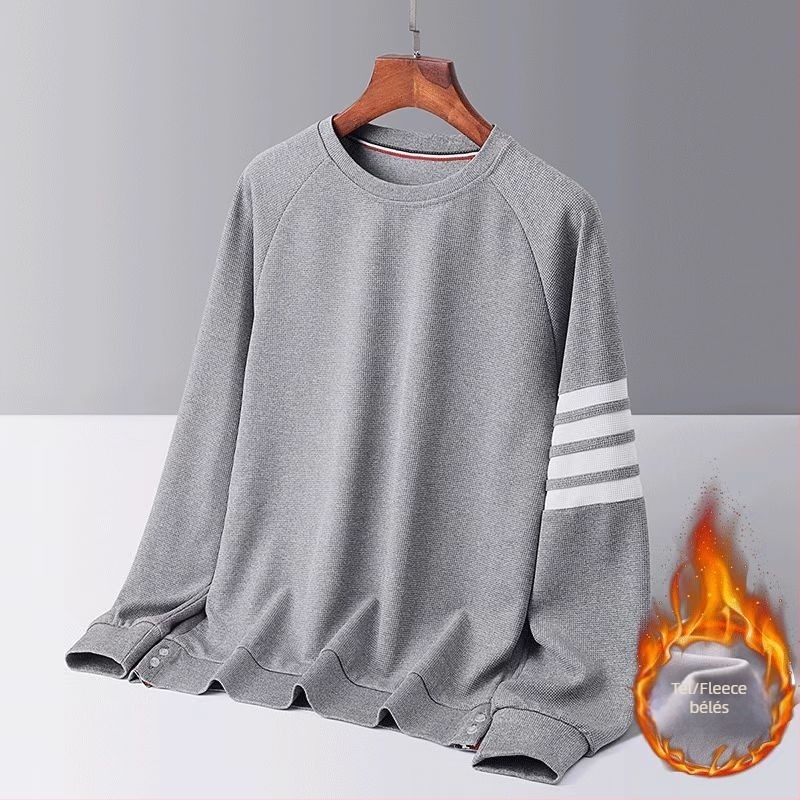 THOM BRIELLE Férfi téli pulóver fleece béléssel, vafla kötésű, hosszú ujjú, kerek nyakú, stílusos és sokoldalú