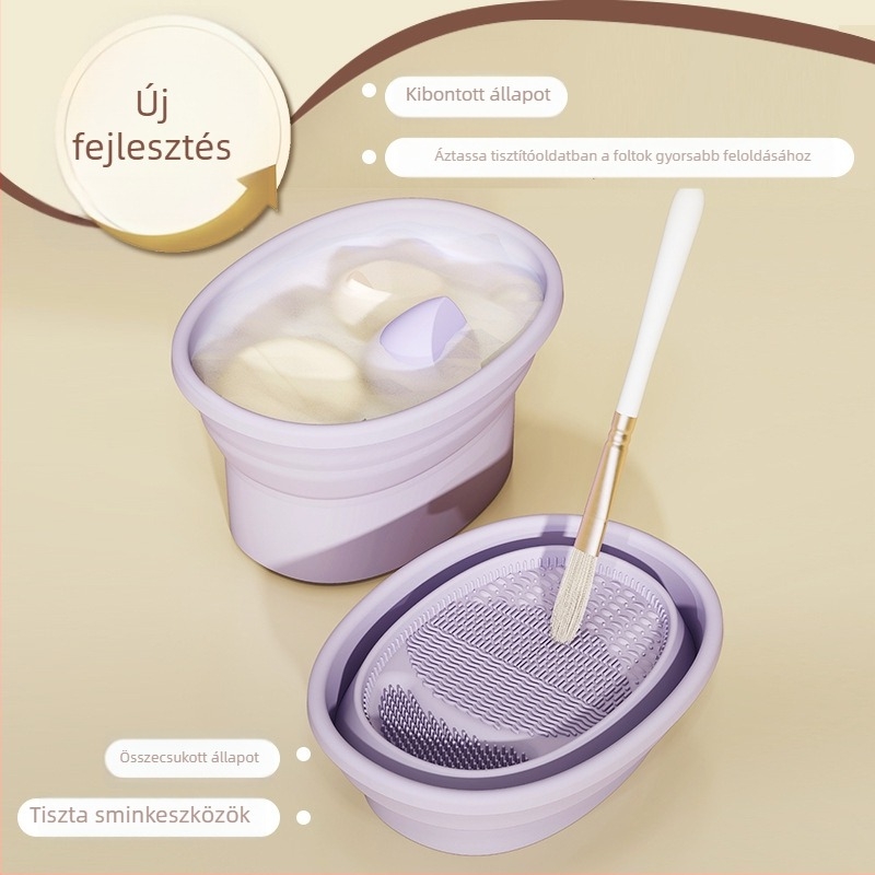 Mosható kozmetikai ecsetek tároló doboz, levehető sminkszivacs rendező, asztali rúzs- és szemhéjfesték tartó.