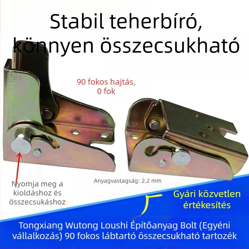 Erősített 90°-os összecsukható asztalláb-csukló önzáró mechanizmussal