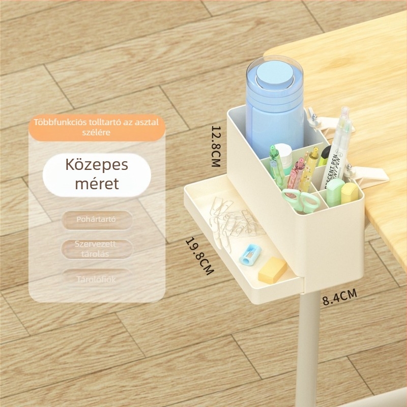 Középső asztal melletti könyvespolc és íróasztali tároló