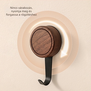 Ajtóra helyezhető szívókampó fürdőszobához, fúrás nélkül, 15 kg teherbírás, vintage diófa design