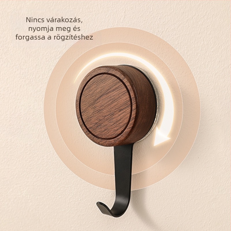 Ajtóra helyezhető szívókampó fürdőszobához, fúrás nélkül, 15 kg teherbírás, vintage diófa design